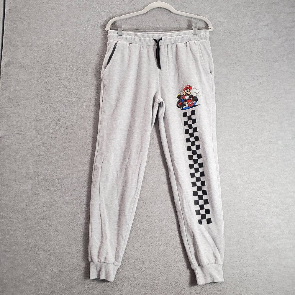 Mario Kart‎ Men Activewear Pants Small Gray Jogger Logo Drawstring